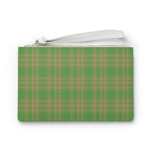 Preppy Plaid Clutch Bag, Pink Green Tartan Purse, Stylish Handbag, Trendy Clutch, Fashion Accessory