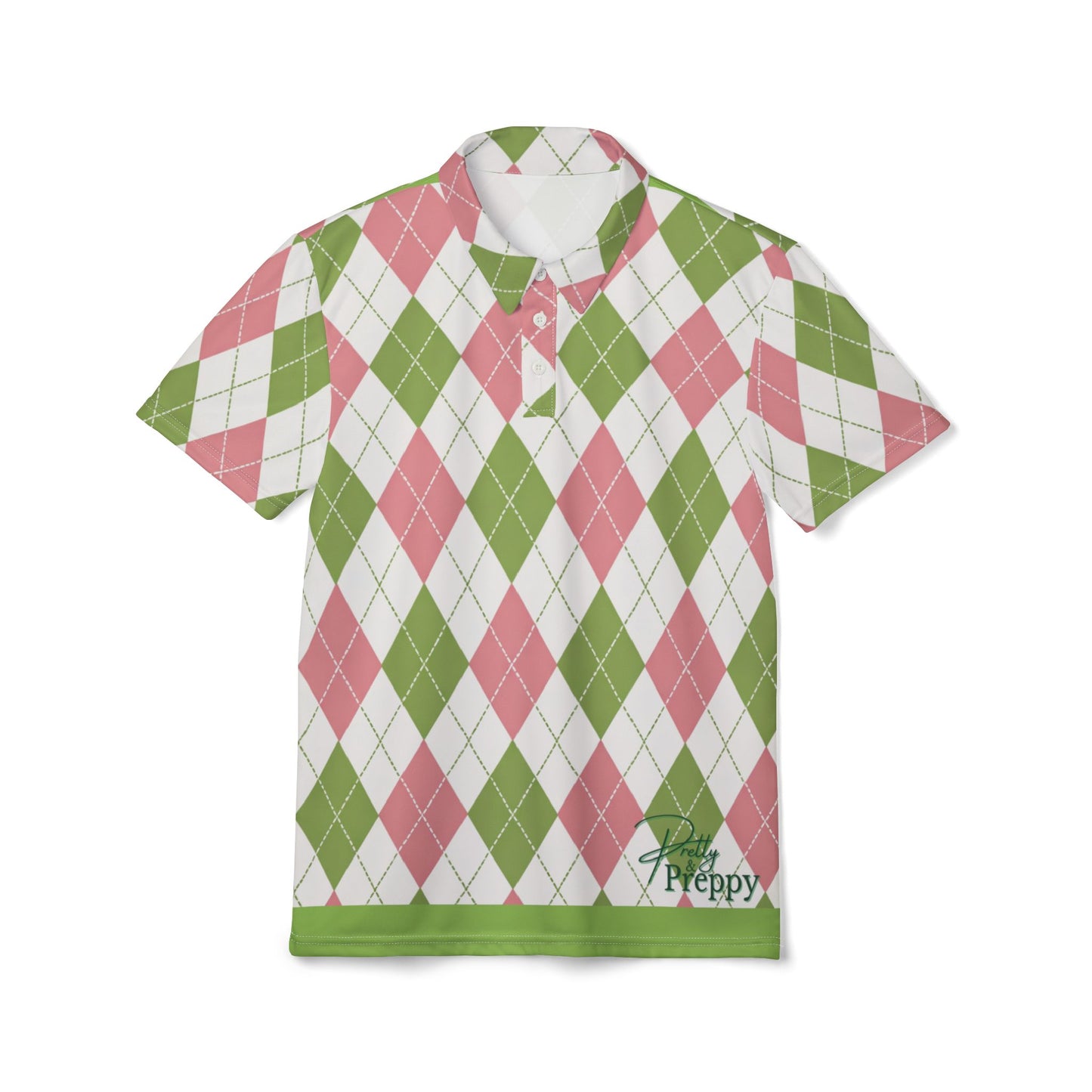 Divine Ladies Polo Shirt — Pink & Green Argyle Preppy | FirstGen Designs