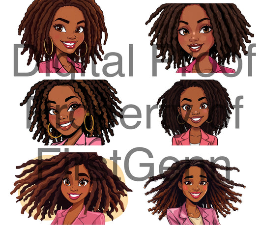 Black Women Illustrations – Pink Business Suit| Digital Download PNG Bundle