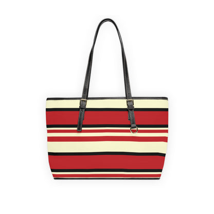 Crimson Striped PU Leather Shoulder Bag: Trendy Everyday Tote