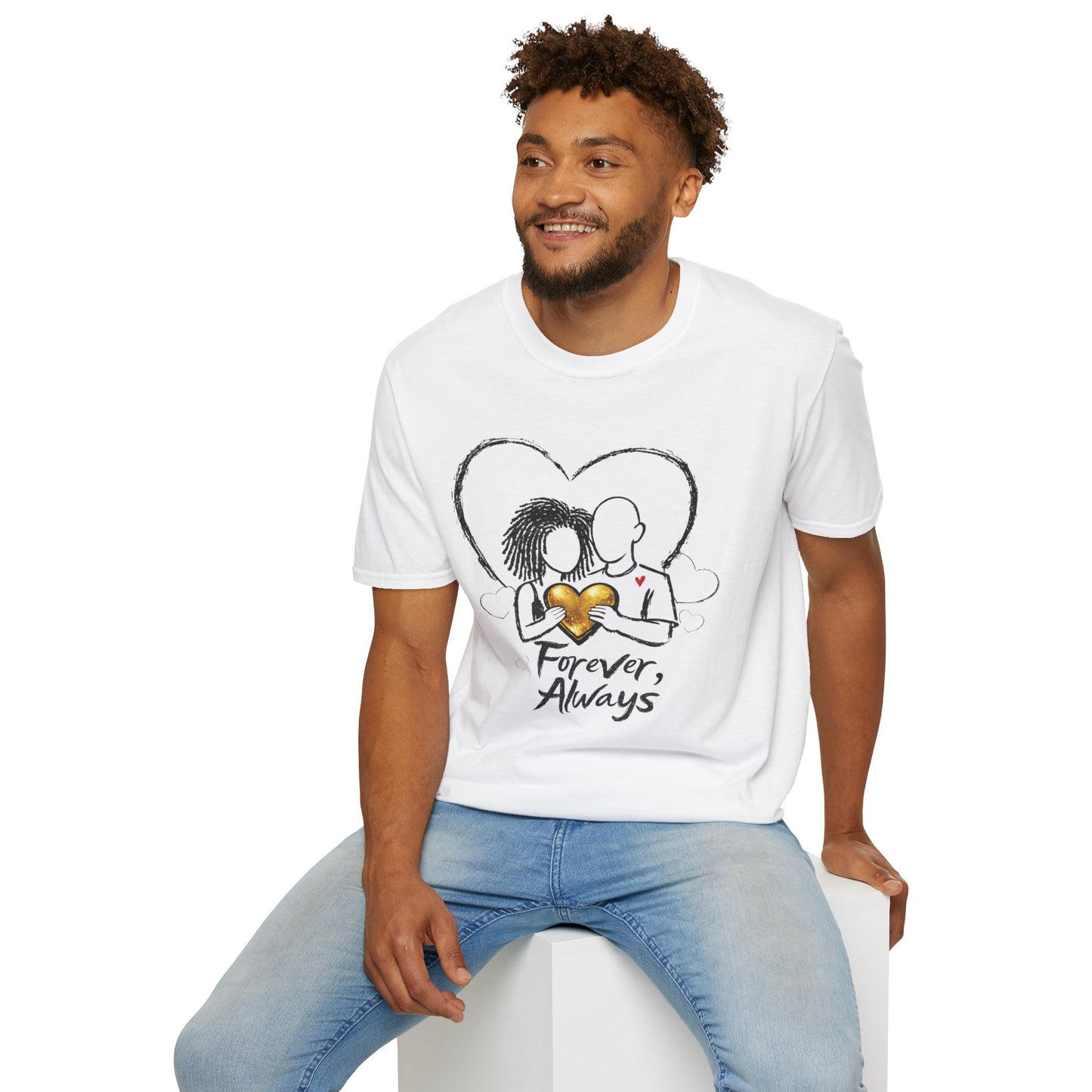 2 Love In Black Tee — Couple Heart Illustration ‘Forever, Always’ T-Shirt | FirstGen Designs