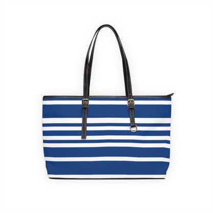 Blue Striped PU Leather Shoulder Bag: Chic Everyday Tote