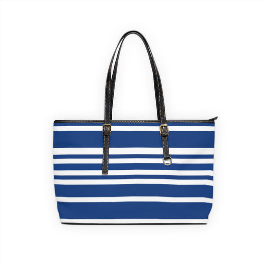 Blue Striped PU Leather Shoulder Bag: Chic Everyday Tote