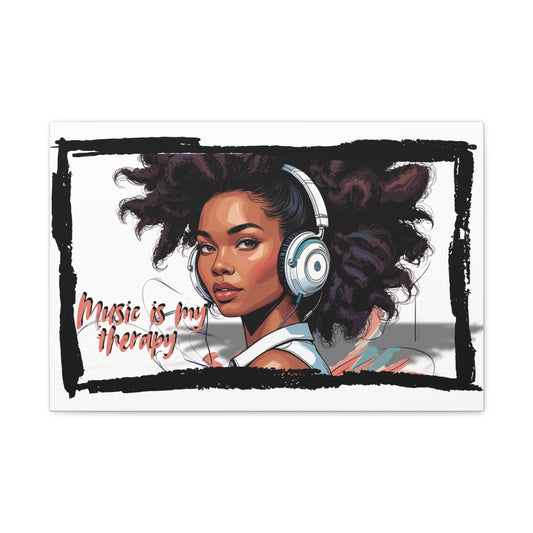 Canvas Wall Art, Headphones Music is my therapy, Home Decor, Gift for Music Lovers, Bedroom Decor, Office Decor, Inspirational Art, Modern