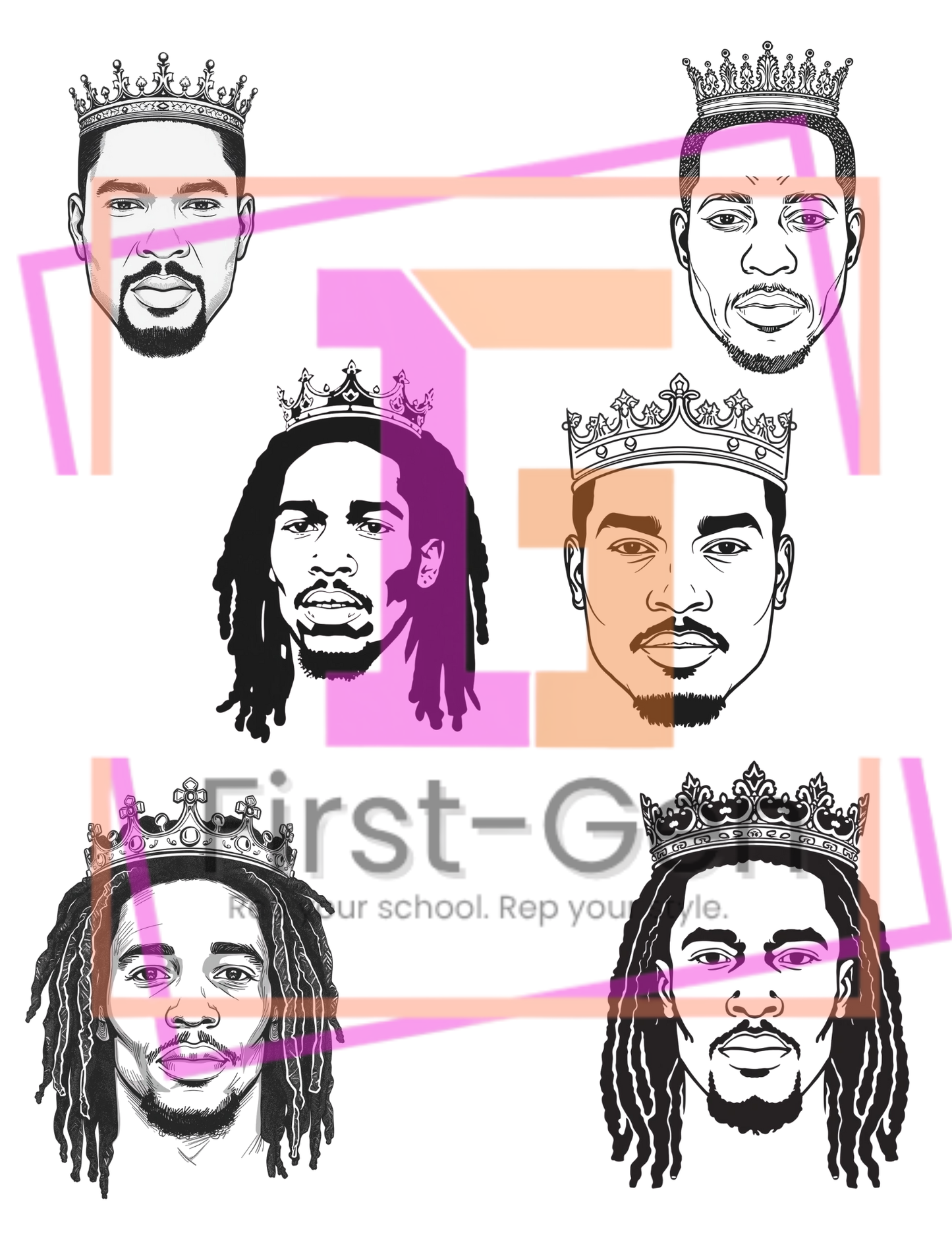 Regal Crowned King – Black Man Pencil Sketch Vector Set (Digital Download)