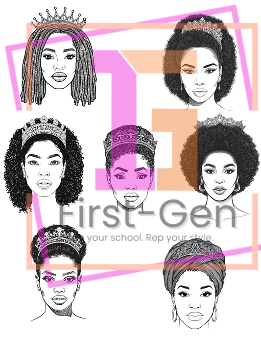 Regal Crowned Queen – Black Woman Pencil Sketch Vector Set (Digital Download)